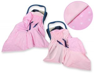 Duży otulacz dla niemowląt do fotelika nosidełka wózka dwustronny - Gwiazdki różowe